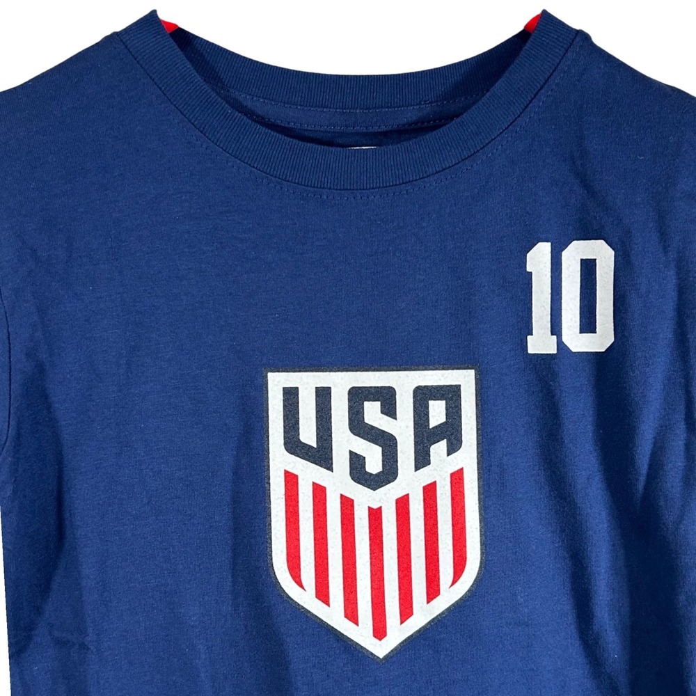 2026 USA Soccer Boys Small 6/7 Navy Blue Graphic T-Shirt Pulisic Number 10 New
